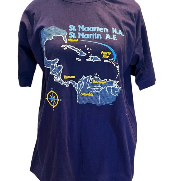 Vintage St. Maateen, St. Martin, Tradewinds, T-shirt, Navy Blue, XL - Picture 1 of 3